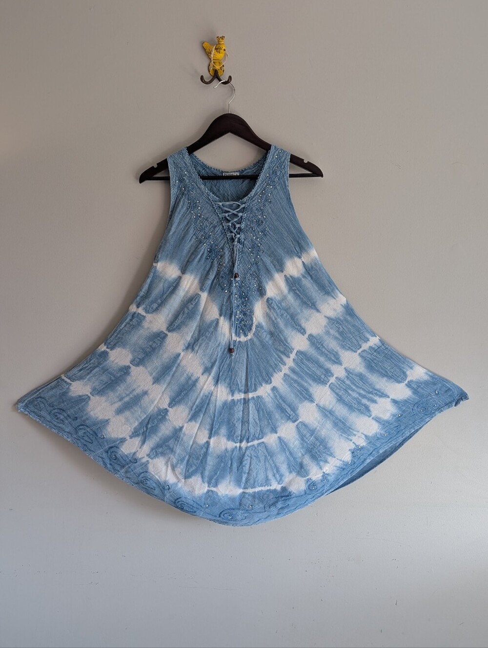 Vintage Blue & White Flowy Tie Dye Sleeveless Dress, 100% Viscose Size Small - Picture 2 of 14